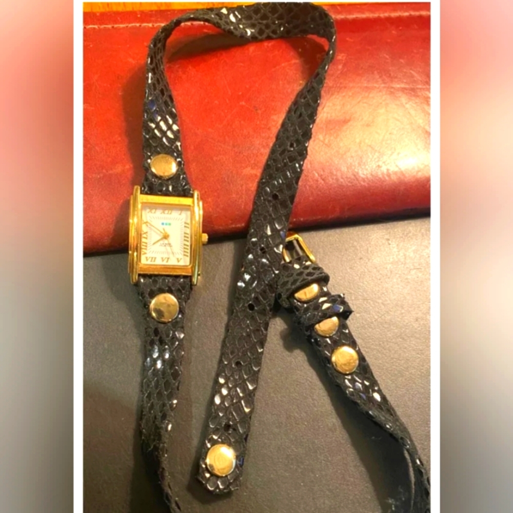 LA MER  Brown and Gold Wrap Watch